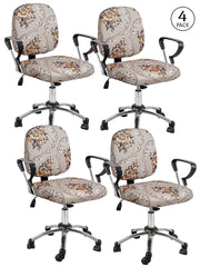 Stretchable Elastic Ethnic Printed Office Chair Cover Pack of 4- Beige