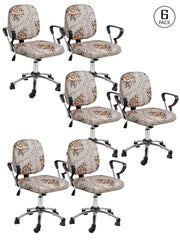 Stretchable Elastic Ethnic Printed Office Chair Cover Pack of 6- Beige