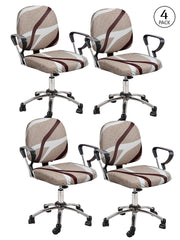 Stretchable Elastic Digital Printed Office Chair Cover Pack of 4- Beige