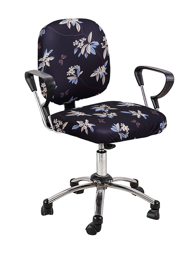 Stretchable Elastic Floral Printed Office Chair Cover Pack of 1- Dark Purple