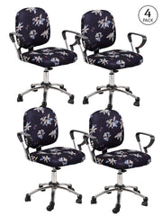 Stretchable Elastic Floral Printed Office Chair Cover Pack of 4- Dark Purple