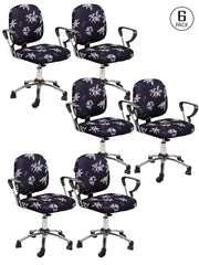 Stretchable Elastic Floral Printed Office Chair Cover Pack of 6- Dark Purple