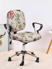 Stretchable Elastic Floral Printed Office Chair Cover Pack of 1- Beige