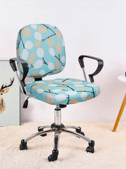 Stretchable Elastic Digital Printed Office Chair Cover Pack of 1- Turquoise