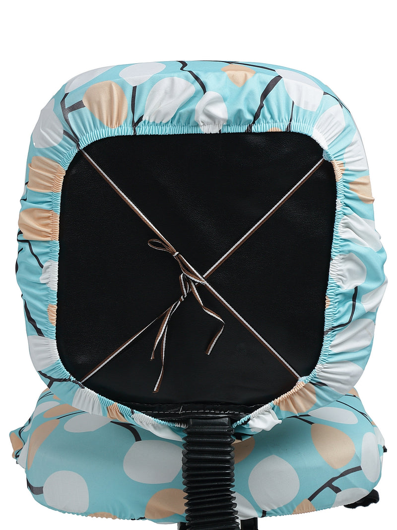 Stretchable Elastic Digital Printed Office Chair Cover Pack of 4- Turquoise