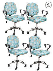 Stretchable Elastic Digital Printed Office Chair Cover Pack of 4- Turquoise