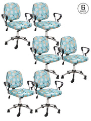 Stretchable Elastic Digital Printed Office Chair Cover Pack of 6- Turquoise