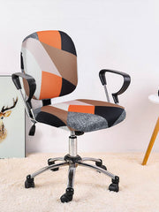 Stretchable Elastic Geometric Printed Office Chair Cover Pack of 1- Orange