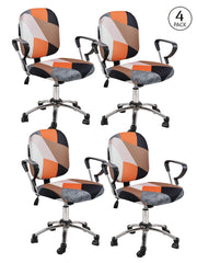 Stretchable Elastic Geometric Printed Office Chair Cover Pack of 4- Orange