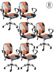 Stretchable Elastic Geometric Printed Office Chair Cover Pack of 6- Orange