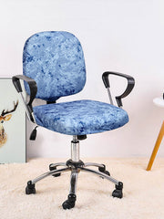 Stretchable Elastic Digital Printed Office Chair Cover Pack of 1- Blue