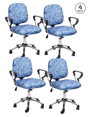 Stretchable Elastic Digital Printed Office Chair Cover Pack of 4- Blue