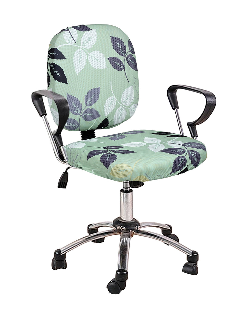 Stretchable Elastic FloraL Printed Office Chair Cover Pack of 1- Mint Green