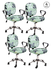 Stretchable Elastic FloraL Printed Office Chair Cover Pack of 4- Mint Green