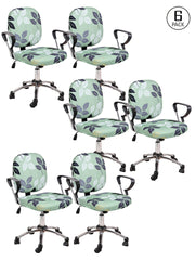 Stretchable Elastic FloraL Printed Office Chair Cover Pack of 6- Mint Green