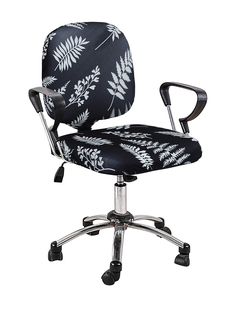 Stretchable Elastic Floral Printed Office Chair Cover Pack of 6- Dark Grey