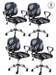 Stretchable Elastic Floral Printed Office Chair Cover Pack of 4- Dark Grey