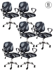 Stretchable Elastic Floral Printed Office Chair Cover Pack of 6- Dark Grey