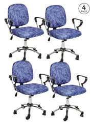 Stretchable Elastic Digital Printed Office Chair Cover Pack of 4- Sky Blue