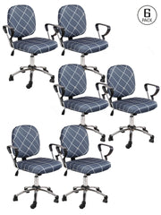 Stretchable Elastic Checks Printed Office Chair Cover Pack of 6- Grey