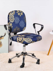 Stretchable Elastic Ethnic Printed Office Chair Cover Pack of 1- Dark Blue