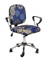 Stretchable Elastic Ethnic Printed Office Chair Cover Pack of 6- Dark Blue