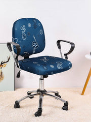 Stretchable Elastic Ethnic Printed Office Chair Cover Pack of 1- Navy Blue