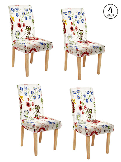 Stretchable Floral Printed Dining Chair Cover Set of 4 - White
