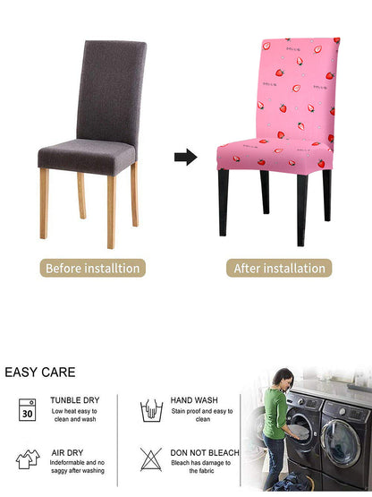 Stretchable DiningPrinted Chair Cover Set-6 Pink