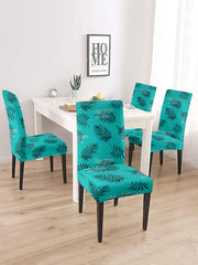 Stretchable Dining Chair Cover Leaf Printed Set of 2 - Teal