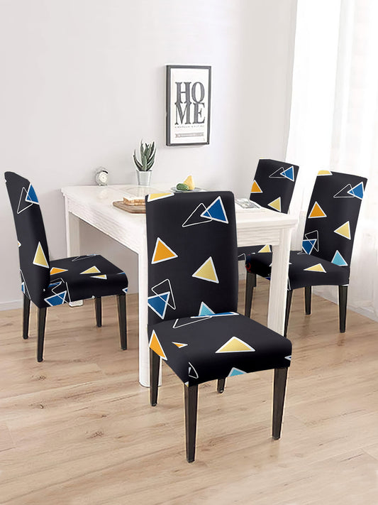Stretchable DiningPrinted Chair Cover Set-4 Black