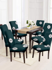 Stretchable DiningPrinted Chair Cover Set-6  Teal