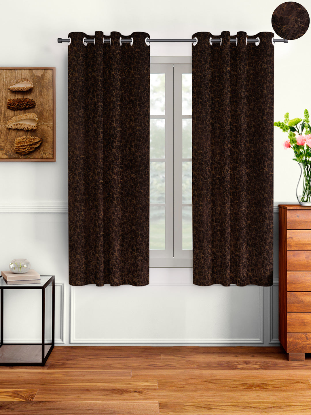 Pack of 2 Velvet Room Darkening Solid Window Curtains- Brown