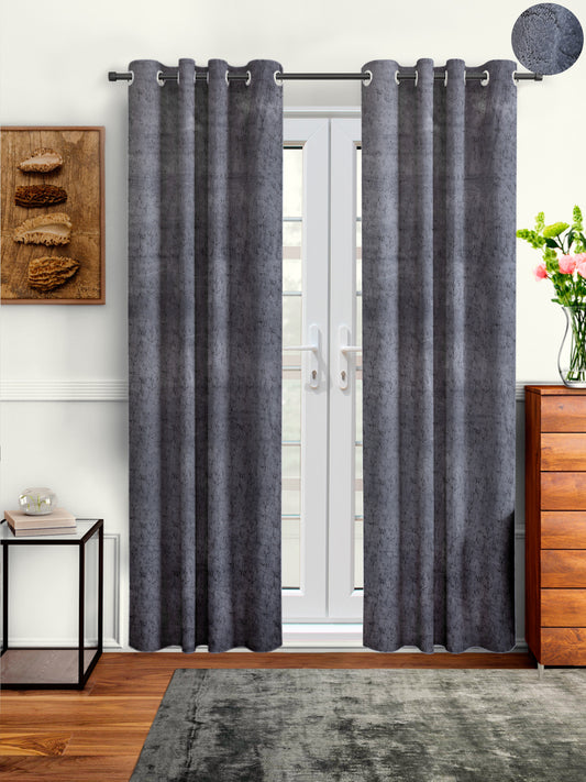 Pack of 2 Velvet Room Darkening Solid Long Door Curtains- Dark Grey