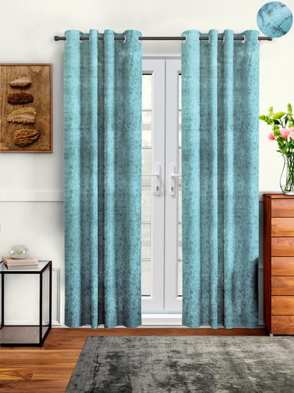 Pack of 2 Velvet Room Darkening Solid Long Door Curtains- Sky Blue