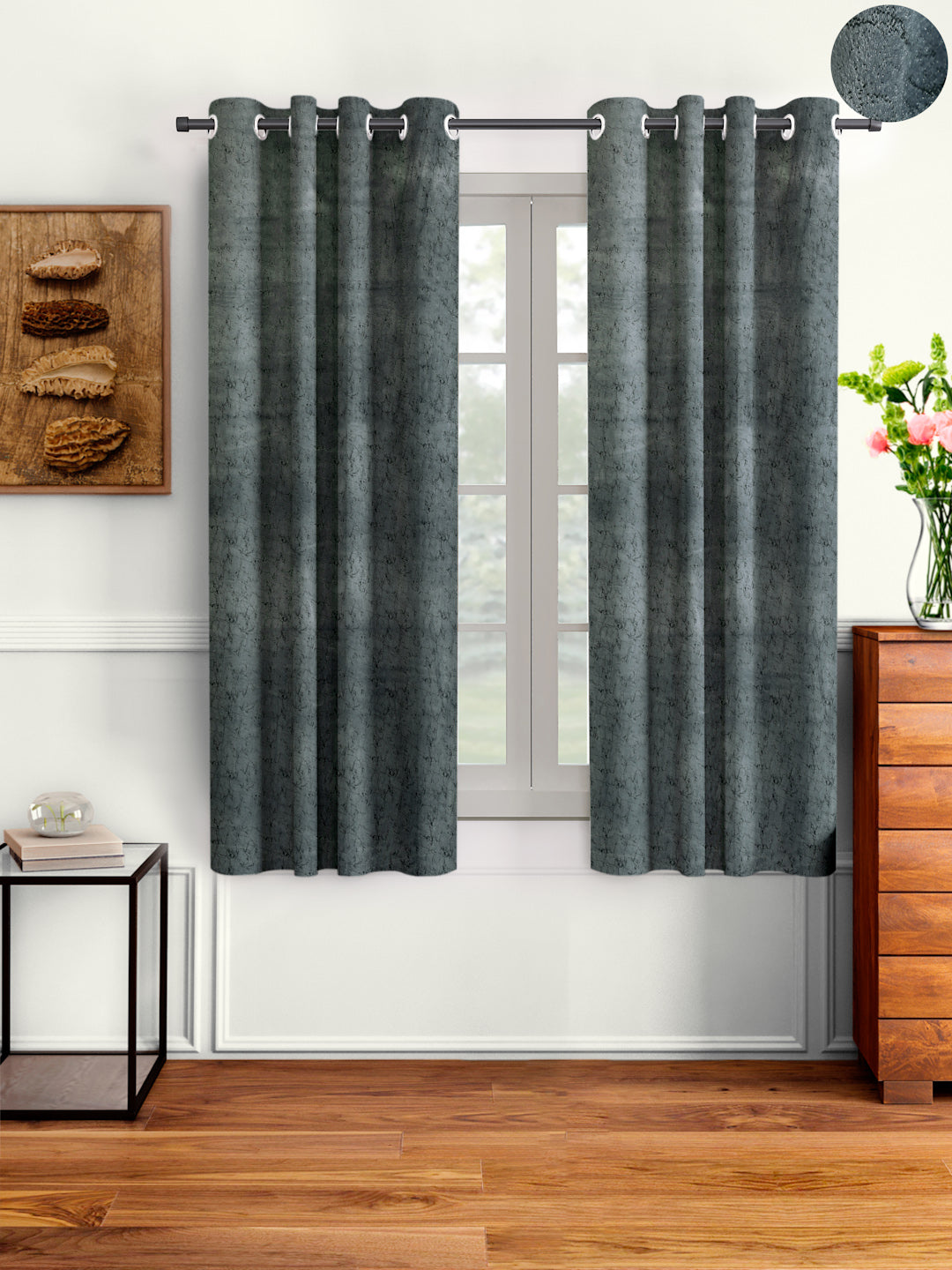 Pack of 2 Velvet Room Darkening Solid Window Curtains- Grey