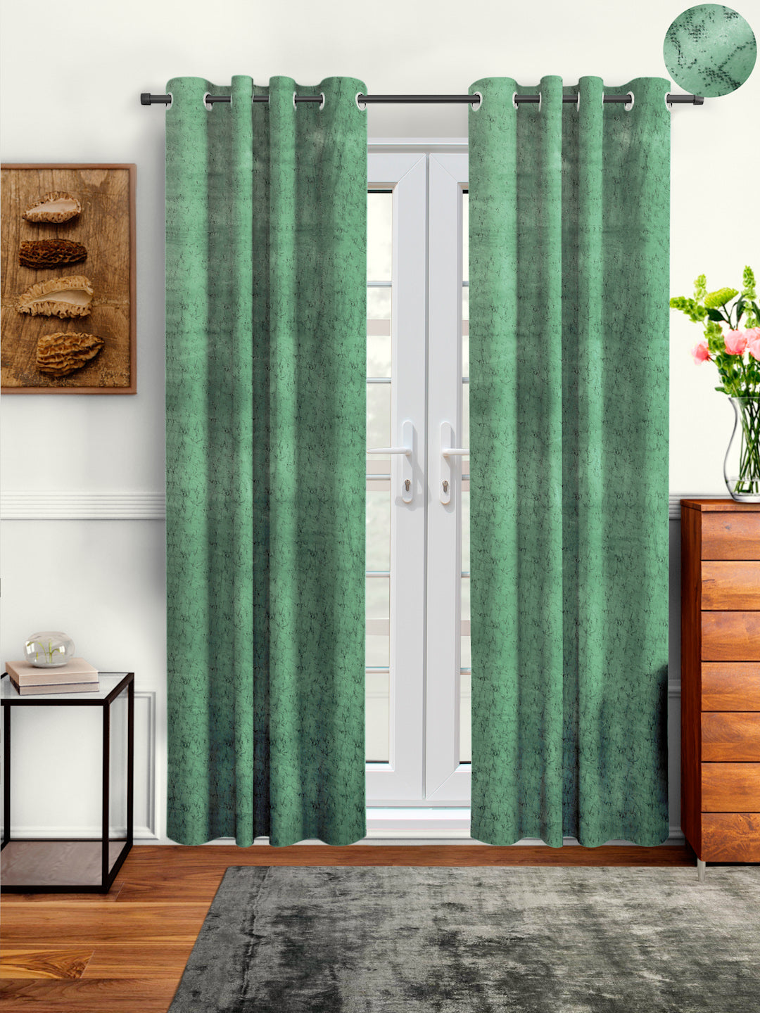 Pack of 2 Velvet Room Darkening Solid Long Door Curtains- Green