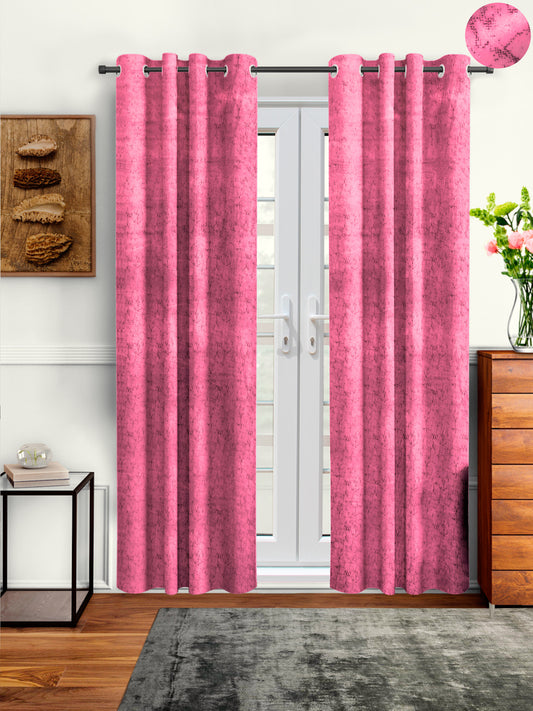 Pack of 2 Velvet Room Darkening Solid Long Door Curtains- Pink