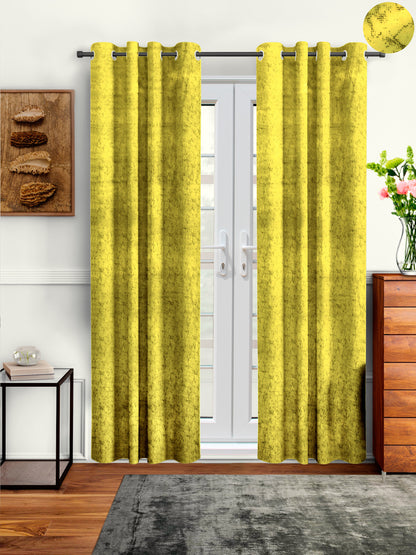 Pack of 2 Velvet Room Darkening Solid Long Door Curtains- Light Yellow