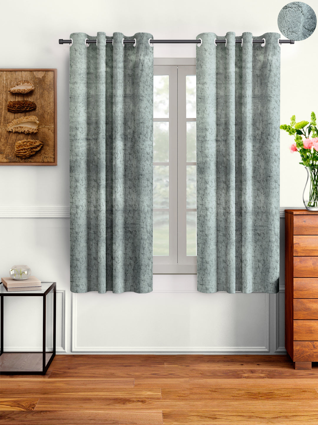 Pack of 2 Velvet Room Darkening Solid Window Curtains- Light Grey