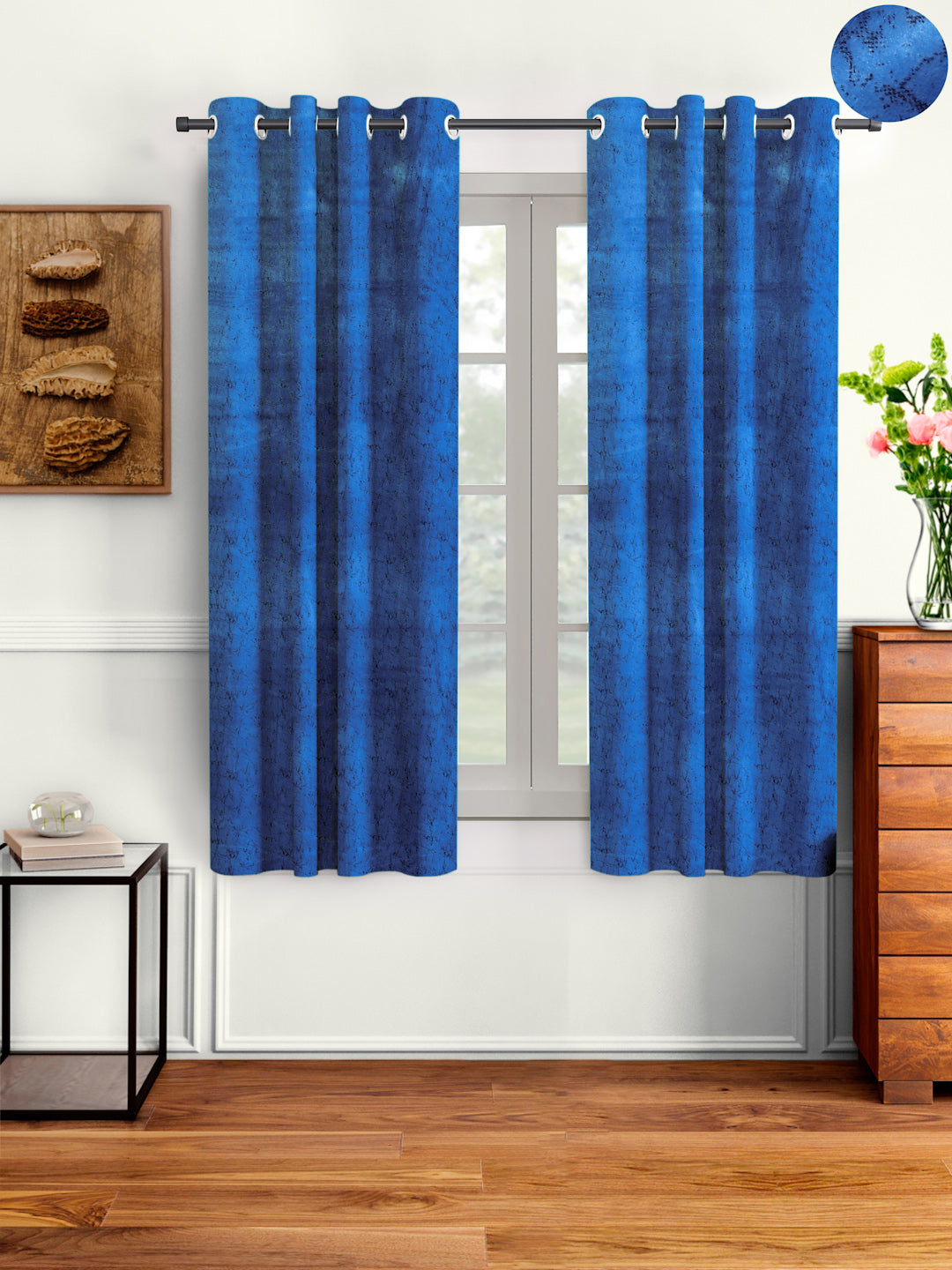 Pack of 2 Velvet Room Darkening Solid Window Curtains- Navy Blue