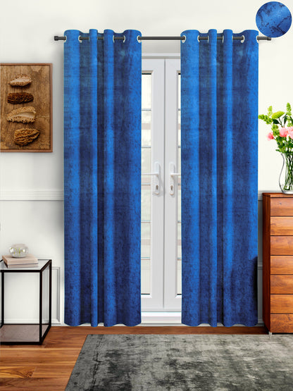 Pack of 2 Velvet Room Darkening Solid Long Door Curtains- Navy Blue