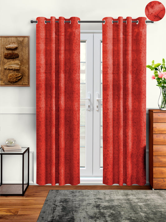 Pack of 2 Velvet Room Darkening Solid Long Door Curtains- Red