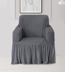 Elastic StretchableFrill 1 Seater Sofa Cover-Grey