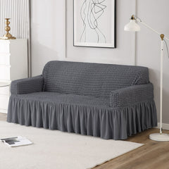 Elastic StretchableFrill 3 Seater Sofa Cover-Grey