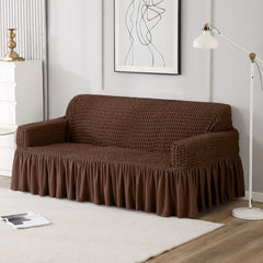 Elastic StretchableFrill 3 Seater Sofa Cover-Brown