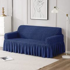 Elastic StretchableFrill 3 Seater Sofa Cover-Blue