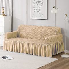 Elastic StretchableFrill 3 Seater Sofa Cover-Cream