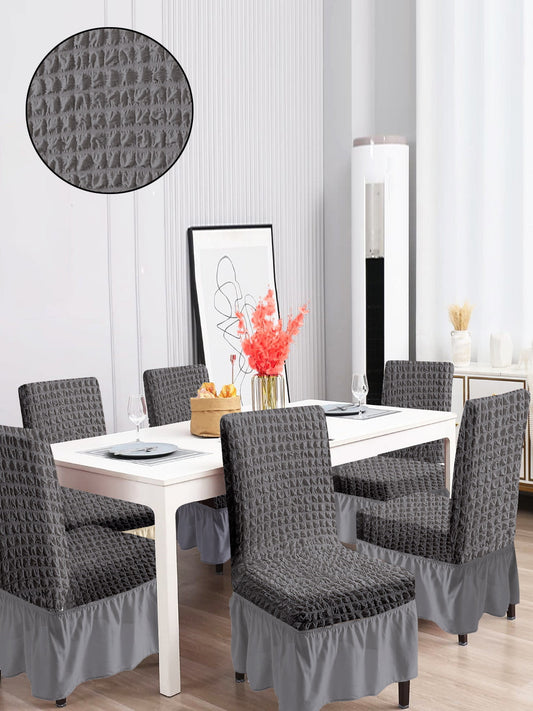 Pack of 6 Stretchable Dining Chair Cover with Frill - Grey