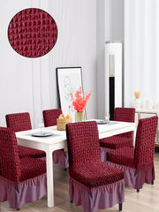 Pack of 6 Stretchable Dining Chair Cover with Frill - Maroon